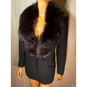 Vintage real fox fur collar jacket light coat blazer